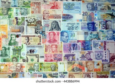 Background from paper money of the different countries. - Shutterstock ID 443886994
