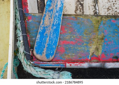 Background Part Of An Old W
Wooden Boat Rear Bench Paddle And Dew