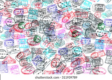 Background Of Passport Stamps On White