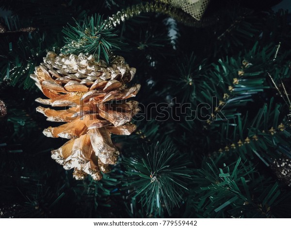 Background Pine Cone Hanging Decorate Christmas Stock Photo