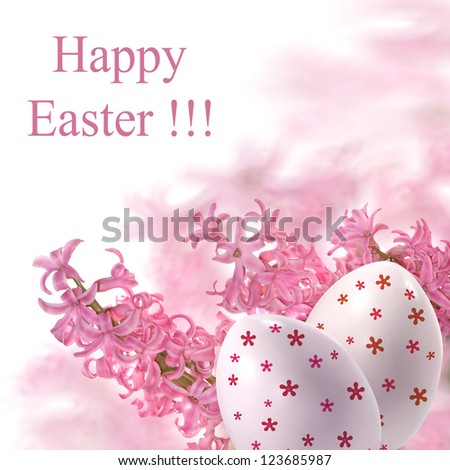 background of pink Easter eggs and hyacinth,