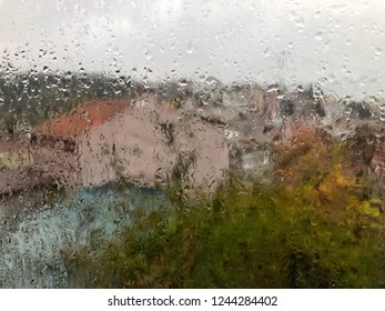 background with rain drops on window like a painting