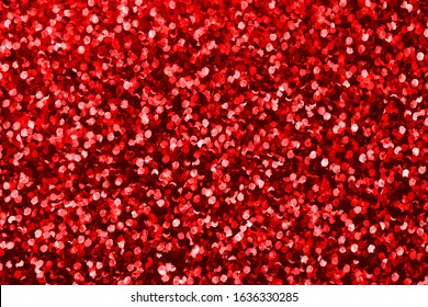 Background With Red Sequin Texture. Glitter Background For Holiday And Party Banner. Abstract Glitter Poster With Blinking Lights. Fabric Sequins In Bright Colors.