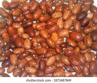 A Background Of Red Spotted Beans For Traditional Italian Minestrone Soup. Source Of Protein And Fiber. Overhead Shot.