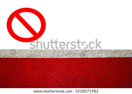 The background is red with a white line and an interdiction sign on white background