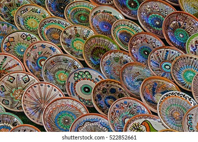 Background Romanian Traditional Ceramic Plates Form Stock Photo