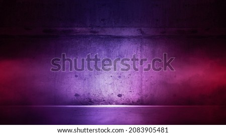  Background rough concrete with neon lights. Texture for display products wall. Scene product.	
