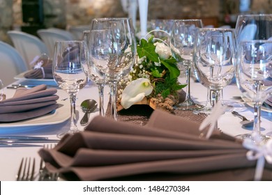 Background Of Set Up Table For Party Or Special Occasions, New Year, Wedding Party Or Birthday Party.  