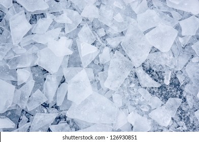 Background With Shattered Ice On Lake In Shades Of Blue