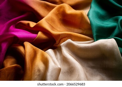 background, silk multicolored scarf, top view , horizontal, no people,