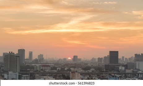 Background Of Sun Rise In The City At Morning Time