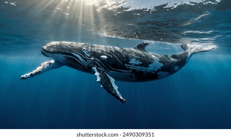 background, swim, sea, whale, water, blue, ocean, animal