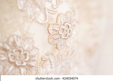 Background, Texture, Embroidered Lace. Delicate Detail Of A Wedding Dress. Fine Lace.