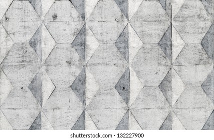 Background Texture Of Old Gray Concrete Fence With Square Pattern