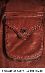 Background, Texture. Patch Pocket On Ginger Leather Jacket. High Quality Photo