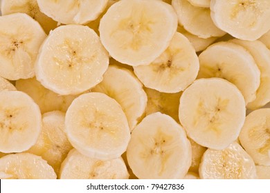 Background Texture Of Sliced Banana Pieces.