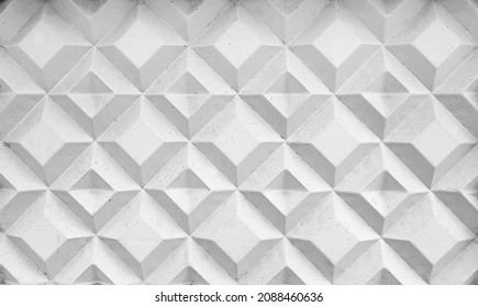 Background texture of square 3d white tiles on facade. Street stone cement wall with geometric rhombus pattern, concrete light gray polygons. Building cladding, architectural masonry - Shutterstock ID 2088460636