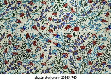 Background Texture Of Tiled Ceramic Mural In The Style Of Iznik Pottery In Istanbul