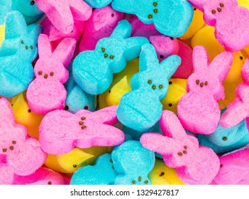 background texture-full frame of colorful marshmallow Easter peeps