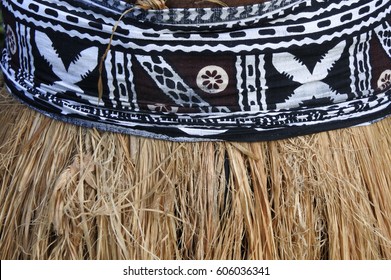 Background Of Traditional Pacific Island Straw Skirt And Tapa Cloth, A Barkcloth Made Primarily In Tonga, Samoa And Fiji. No People. Copy Space