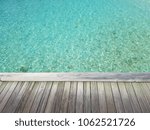 Background turquiose sea and wood floor