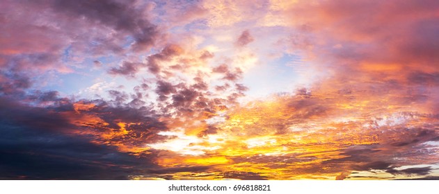 Background Twilight Blue Sky And Cumulus Cloud At Early Morning Golden Hour Cinematic Ratio