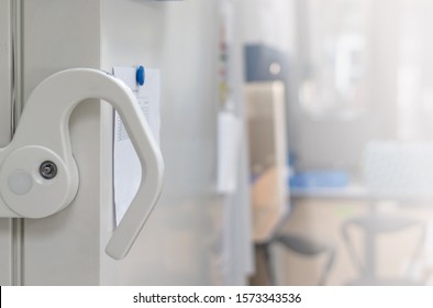 Background Of Ultra Low Temperature Freezer For Specimens Storage In Laboratory Testing In Medical Hospital.Blurry View Rows Of Refrigerators For Lab Research In University