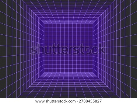 Background of ultraviolet wireframe cube with retro grain effect