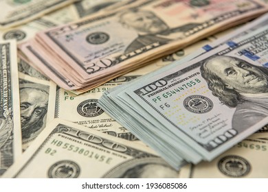 Background of US dollar bills. Top view point. financial concept - Shutterstock ID 1936085086