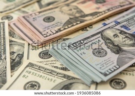 Background of US dollar bills. Top view point. financial concept