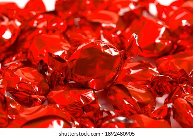 A Background Of Valentines Day Red Wrapped Candy