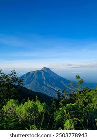 background view of merapi mountain in java