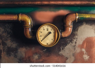 Background Vintage Steampunk From Steam Pipes And Pressure Gauge