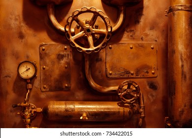 Background Vintage Steampunk From Steam Pipes And Pressure Gauge