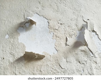Background of the wall paint bubbles and will peel off due to the natural weathering process of the paint caused by changes in weather and humidity on the wall.