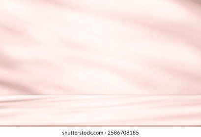 Background wall studio with shadow leaf,light on empty podium mock up for product presentation,Interior kitchen room with gradient of sunlight on floor,Minimal scene for Spring, Summer cosmetic banner