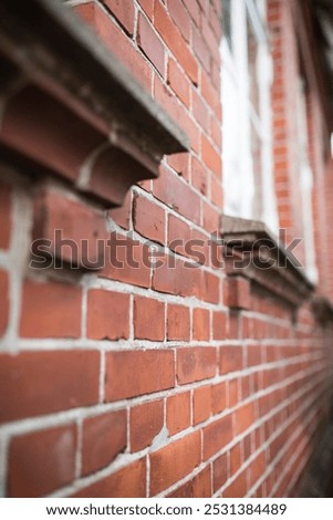 Background, windowsill and brick wall for ancient architecture in vintage hallway, building or property. Textures, apartment and history as interior design, zoom or outdoor as retro townhouse or home