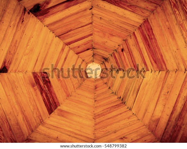 Background Wooden Ceiling Octagon Home Design Stock Photo