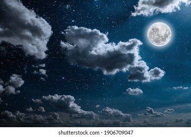 Backgrounds Night Sky With Stars And Moon And Clouds.