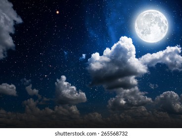 backgrounds night sky with stars, moon and clouds.  Elements of this image furnished by NASA