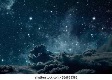 backgrounds night sky with stars and moon and clouds. wood. Elements of this image furnished by NASA - Shutterstock ID 566923396