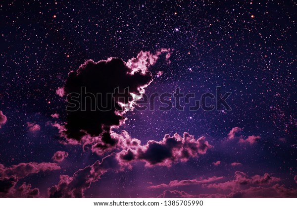 backgrounds\
night sky with stars and moon and clouds. Plastic Pink color.\
Elements of this image furnished by\
NASA