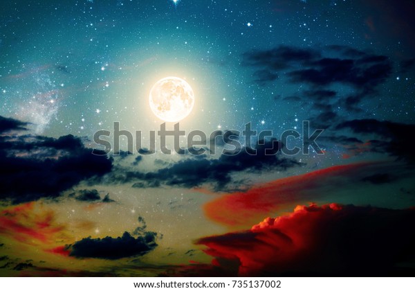 backgrounds night sky with stars\
and moon and clouds. wood. Elements of this image furnished by\
NASA