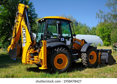 Backhoe JCB Parked At The Yard, Used For Loading Radioactive Waste. October 1, 2018. State Corporation Radon. Kiev, Ukraine