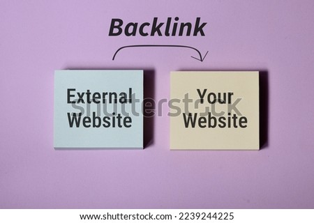 Backlink explanation in search engine optimization (SEO) on purple background. Presentation, conceptual.
