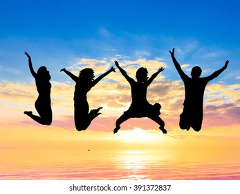 Backlit Group Friends Silhouettes Stock Photo 391372837 | Shutterstock