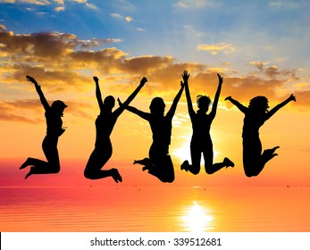 Backlit Group Jumping Over Sunset Stock Photo 339512681 | Shutterstock