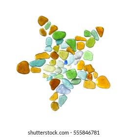 Backlit Sea Glass Peices Isolated  On White Background