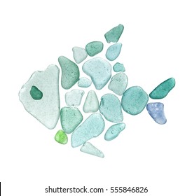 Backlit Sea Glass Peices Isolated  On White Background