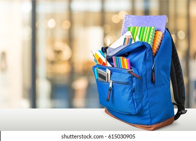 Open Blue School Backpack On Wooden Stock Photo 1409640062 | Shutterstock